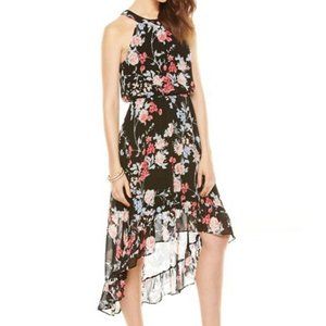 Elle | Floral Chiffon High-Low Maxi Dress in Black Floral